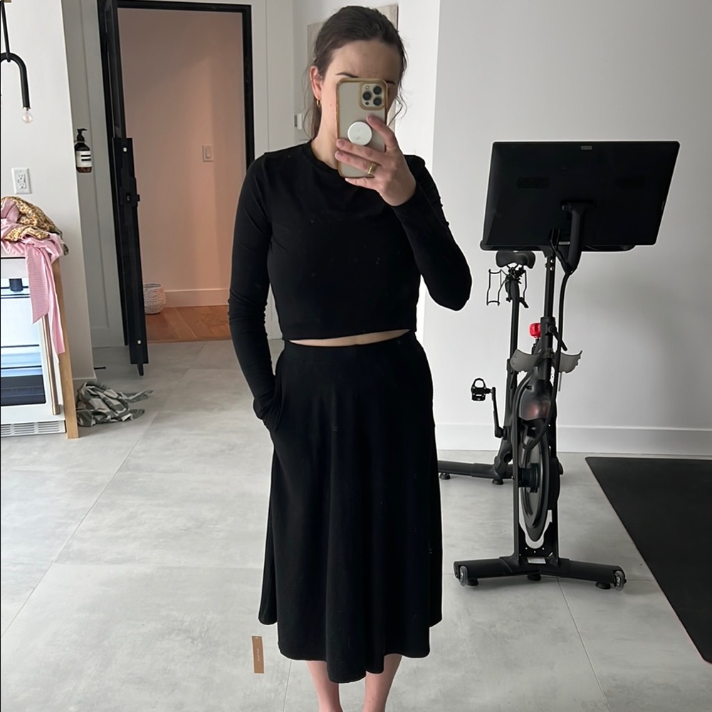 Reformation Black Midi Skirt and shirt